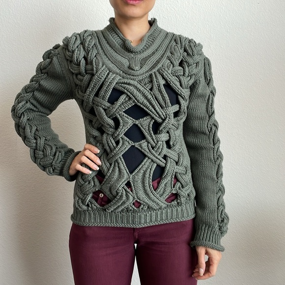 NICOLE MILLER GREEN ATELIER CUT WOOL SWEATER - Picture 2 of 16